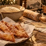 Recette frappe corse : losanges crus à cuire à 170°C, pâte légère