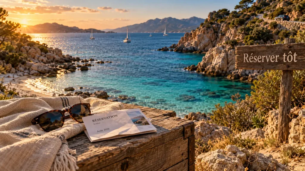 Vacances corse aout 2026 : réserver tôt, crique calme turquoise