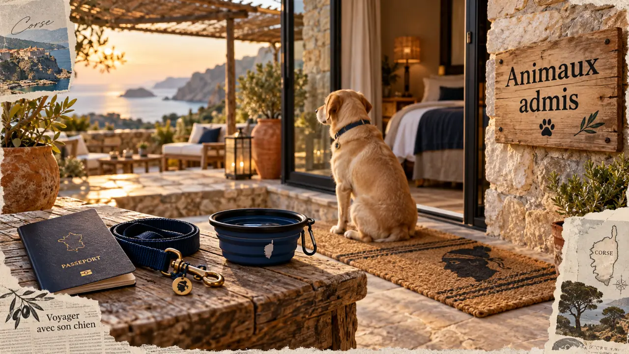 Village vacances Corse animaux admis : chien avec laisse près d’une chambre