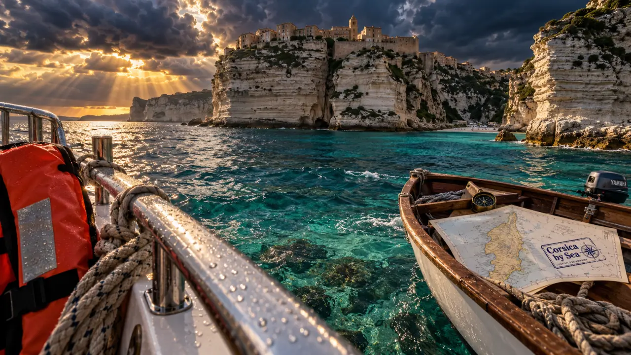 Visiter la Corse en bateau : vue du bateau sur les criques et falaises de Bonifacio