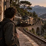 Visiter la Corse en train : locomotive vers Corte et viaduc, vue quai.