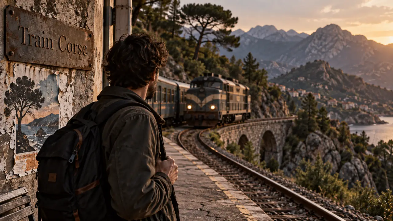 Visiter la Corse en train : locomotive vers Corte et viaduc, vue quai.